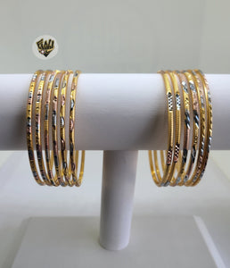 (1-4040) Gold Laminate - 2mm Three Tones Bangles - Dozen - BGO - Fantasy World Jewelry