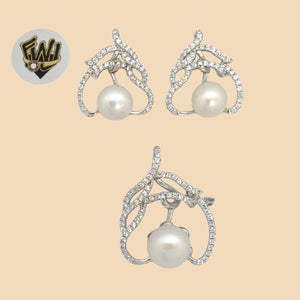 (2-6776) 925 Sterling Silver - Zircon Pearl Set. - Fantasy World Jewelry