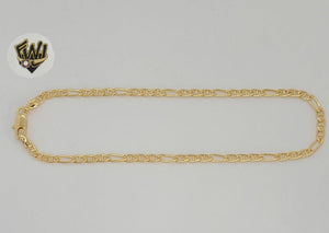 (1-0038) Gold Laminate - 3mm Figucci Link Anklet - 10" - BGF