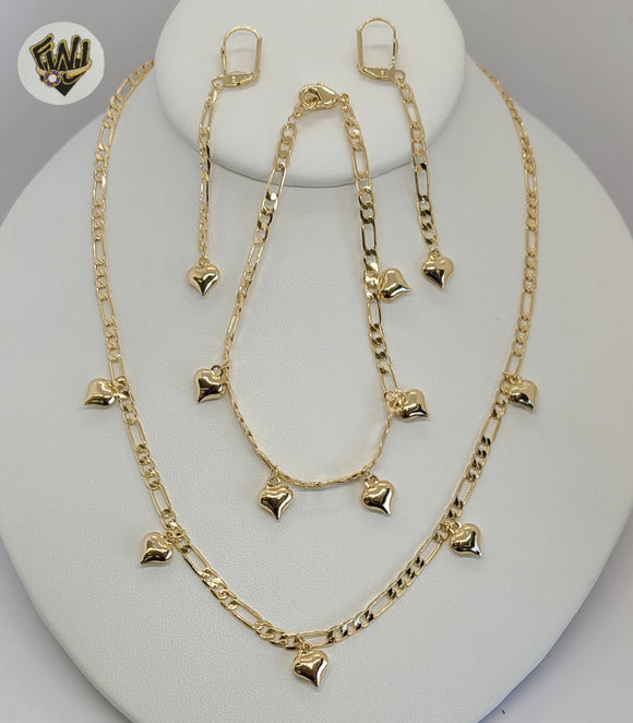 (1-6194) Gold Laminate - Figaro Chain Set with Charms - BGO - Fantasy World Jewelry