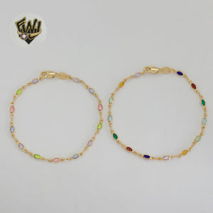 (1-0644-1) Gold Laminate - 3mm Multicolor Ovals Bracelet - 7.5" - BGF