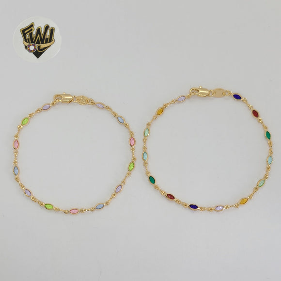 (1-0644-1) Gold Laminate - 3mm Multicolor Ovals Bracelet - 7.5