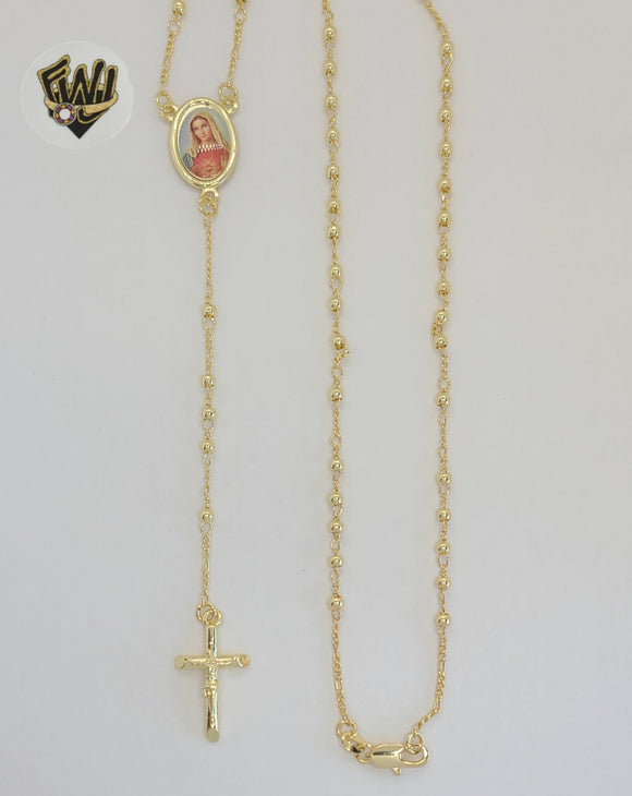 (1-3309) Gold Laminate - 2.5mm Mary Virgin Rosary Necklace - 24