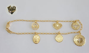 (1-0203) Gold Laminate - 2mm Figaro Anklet w/Charms - 10" - BGF - Fantasy World Jewelry