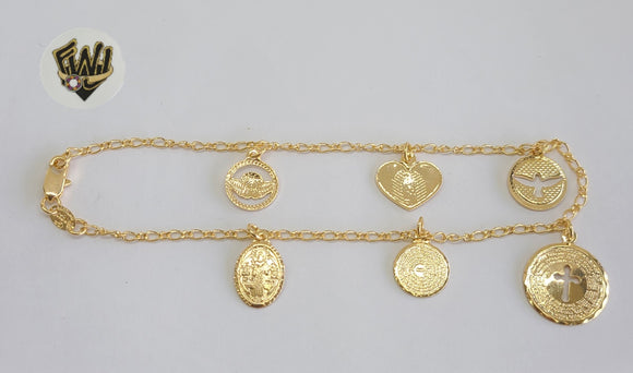 (1-0203) Gold Laminate - 2mm Figaro Anklet w/Charms - 10