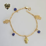 (1-0666) Gold Laminate - 2mm Hamsa Hand & Evil Eye Bracelet - 7" - BGF - Fantasy World Jewelry