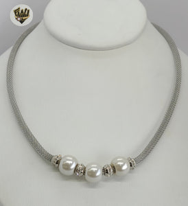 (4-7036) Stainless Steel - 4mm Pearl Necklace - 18". - Fantasy World Jewelry