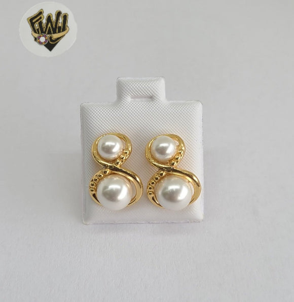 (1-1050) Gold Laminate - Double Pearls Studs Earrings - BGO - Fantasy World Jewelry