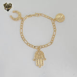 (1-0722) Laminado de oro - Pulsera con dijes de eslabones Figaro de 4,5 mm - 7,5" - BGF