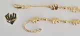 (1-0523) Gold Laminate -4mm Link Bracelet w/Elephants- 6.5''-BGF - Fantasy World Jewelry