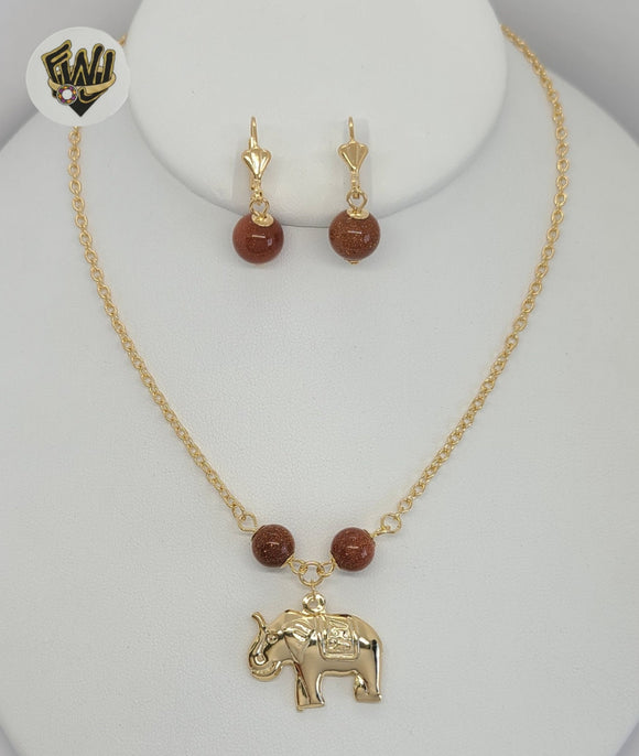(1-6125) Gold Laminate - Rolo Link Venturina Beads Elephant Set - BGF