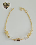 (1-0939) Gold Laminate - 2mm Link W/ Turtles Bracelet - 6.5" - BGO - Fantasy World Jewelry