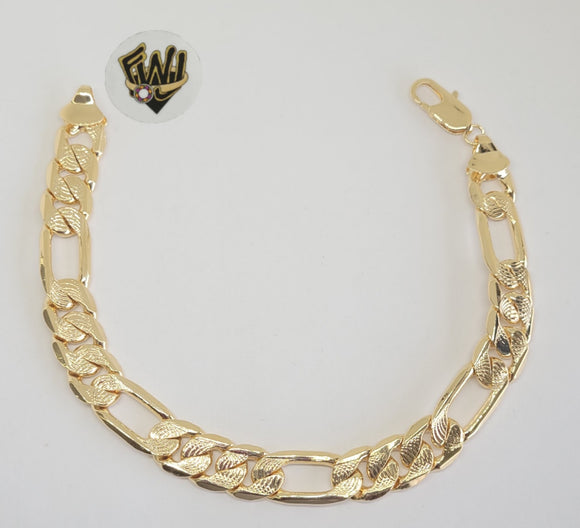 (1-60024) Gold Laminate - 10mm Figaro Link Men Bracelet- 8.5