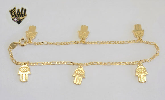 (1-0225) Gold Laminate - 2mm Figaro Link Anklet w/Charms - 9.5