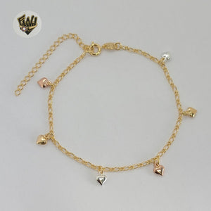 (1-0785) Gold Laminate - 2mm Hearts Bracelet - 7.5" - BGF - Fantasy World Jewelry