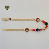 (1-0660) Gold Laminate - 4mm Curb Azabache with Eye Bracelet - 7.5" - BGF - Fantasy World Jewelry