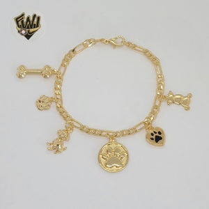 (1-0728) Gold Laminate - 4mm Figaro Link Charms Bracelet - 7" - BGF