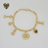 (1-0728) Gold Laminate - 4mm Figaro Link Charms Bracelet - 7" - BGF