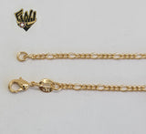 (1-0238) Gold Laminate - 2mm Figaro Anklet w/Charms - 10.5" - BGO - Fantasy World Jewelry