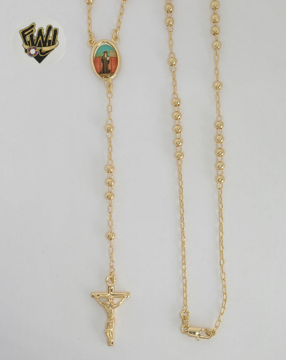 (1-3333-1) Gold Laminate - 4mm Saint Benedict Rosary Necklace - 24