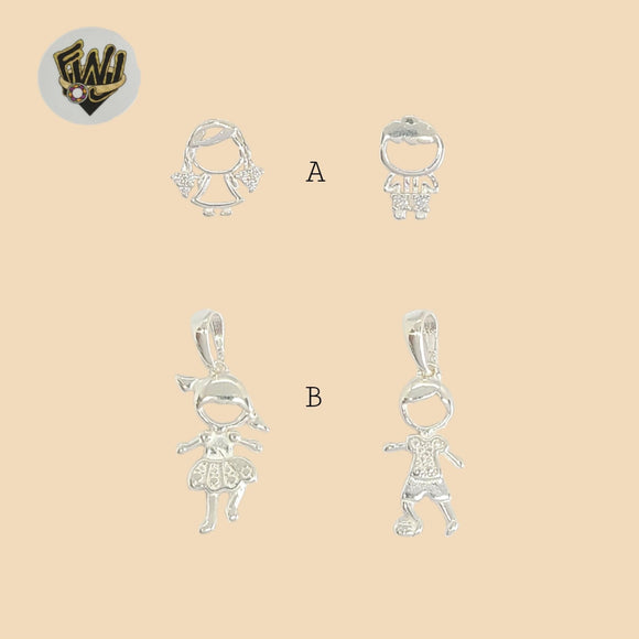 (2-1272) 925 Sterling Silver - Girl and Boy Pendants.