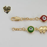 (1-0659) Gold Laminate - 11mm Evil Eye & Elephant Bracelet - 7.5" - BGF - Fantasy World Jewelry