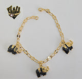 (1-0560-1) Gold Laminate Bracelet-3mm Link Bracelet w/ Elephant Charms -7.5''-BGO - Fantasy World Jewelry