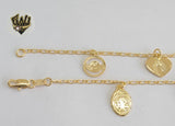 (1-0203) Gold Laminate - 2mm Figaro Anklet w/Charms - 10" - BGF - Fantasy World Jewelry