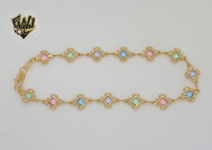(1-0130) Gold Laminate - 9.5mm Multicolor Link Anklet - 10" - BGF