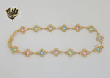 (1-0130) Gold Laminate - 9.5mm Multicolor Link Anklet - 10" - BGF