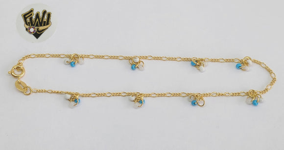(1-0160) Gold Laminate - 2mm Figaro Anklet with Charms - 10