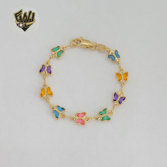 (1-0989) Laminado de oro - Pulsera para niños con eslabones de mariposa multicolor de 7 mm - BGF