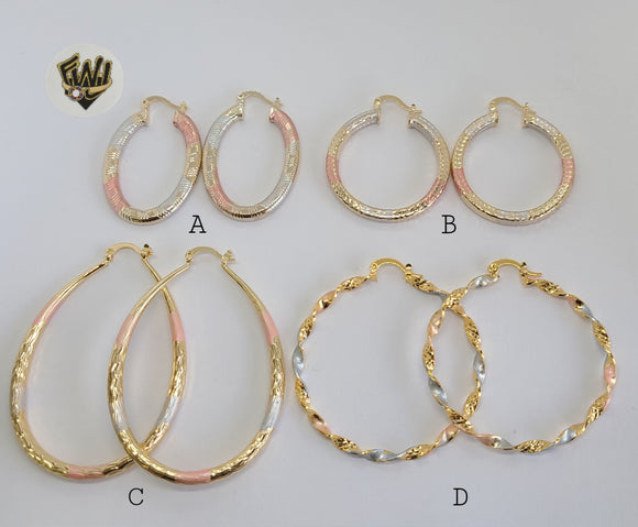 (1-2767) Gold Laminate - Three Tone Hoops - BGO - Fantasy World Jewelry