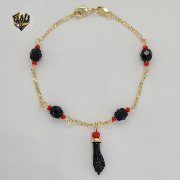 (1-0695) Gold Laminate - Figaro Link Azabache Bracelet - BGF - Fantasy World Jewelry