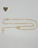 (1-3313) Gold Laminate - 3mm Beads Rosary Necklace - 16" - BGF. - Fantasy World Jewelry