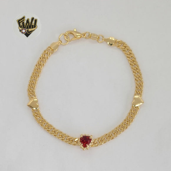 (1-0451) Laminado de oro - Brazalete de corazones con eslabones curvos de 4 mm - BGF
