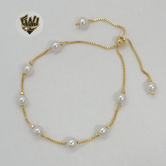 (MBRA-38) Gold Laminate Bracelet - Adjustable Pearls Bracelet - BGF - Fantasy World Jewelry