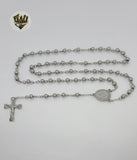 (4-6012) Stainless Steel - 6mm Rosary Necklace - 26".