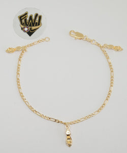 (1-0892) Gold Laminate - 2mm Figaro Link w/ Charms Bracelet - 8" - BGF - Fantasy World Jewelry