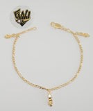 (1-0892) Gold Laminate - 2mm Figaro Link w/ Charms Bracelet - 8" - BGF - Fantasy World Jewelry