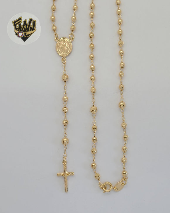 (1-3320) Gold Laminate - 3mm Miraculous Virgin Rosary Necklace - 18