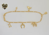 (1-0191) Gold Laminate - 2.5mm Figaro Link Farm Charms Anklet - 9.5" - BGF