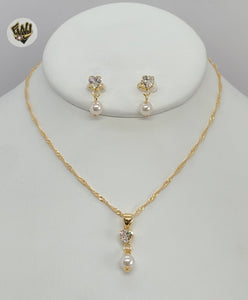 (1-6443) Gold Laminate- CZ Pearl Set - BGF - Fantasy World Jewelry