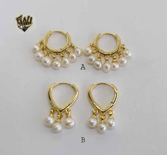 (1-2679-E) Gold Laminate - Pearl Hoops - BGO - Fantasy World Jewelry