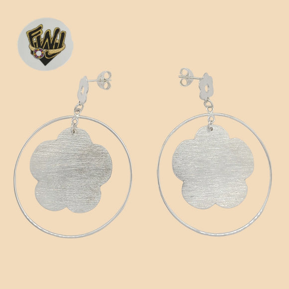 (2-3385) 925 Sterling Silver - Flower Long Earrings - Fantasy World Jewelry