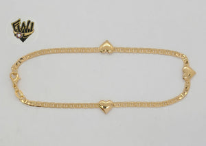 (1-0084) Gold Laminate - 3mm Mariner Link Hearts Anklet - 10” - BGF