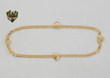 (1-0084) Gold Laminate - 3mm Mariner Link Hearts Anklet - 10” - BGF