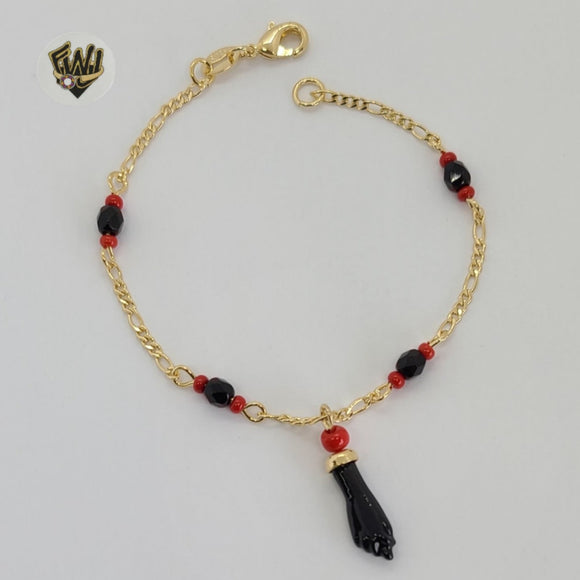 (1-0694) Gold Laminate Bracelet - 2mm Azabache Bracelet - BGF - Fantasy World Jewelry