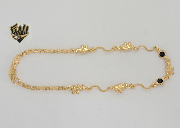 (1-0097) Gold Laminate - 3mm Rolo Link Elephants Anklet - 10