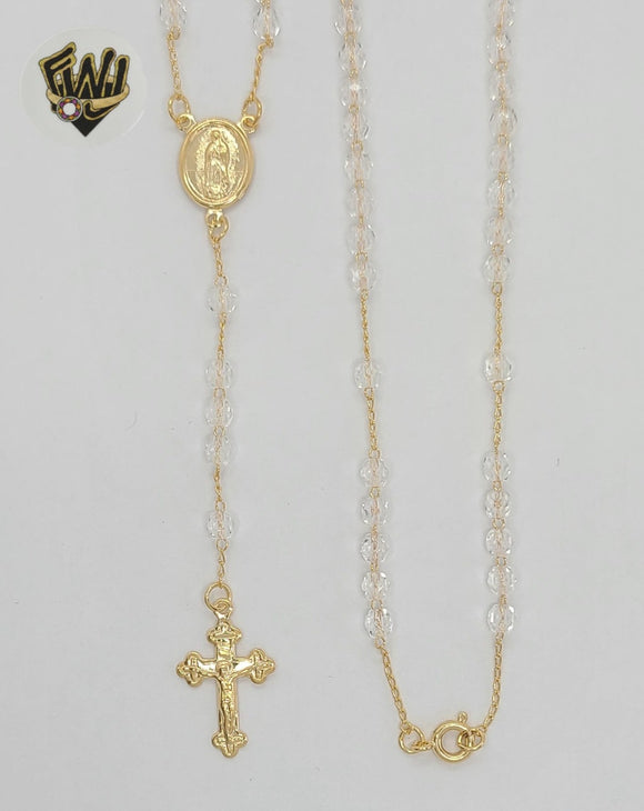 (1-3345) Gold Laminate - 4mm Guadalupe Virgin Rosary Necklace - 17